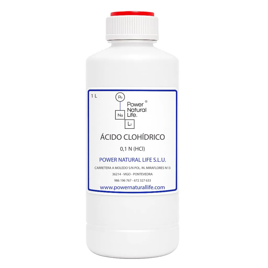 Ácido Clorhídrico 0,1 N (HCl) Líquido | Power Natural Life | Botella 1 l | Uso Técnico e Industrial | Reactivo Químico para Laboratorio