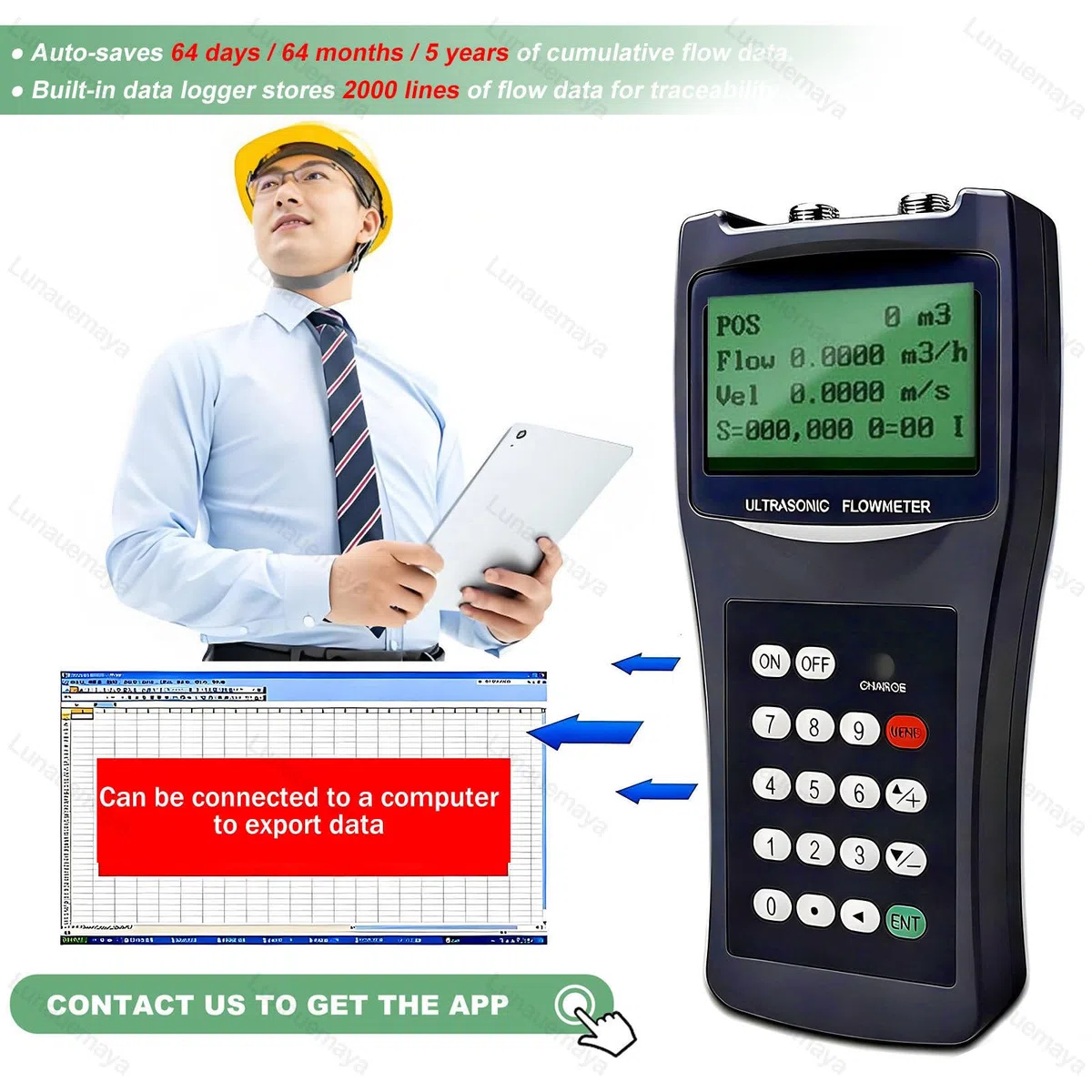 Caudalímetro Ultrasónico Portátil Multifuncional con Almacenamiento de Datos, Monitorización en Tiempo Real, Amplia Compatibilidad con Tuberías para Proyectos Industriales y Municipales S1/M2/TL1