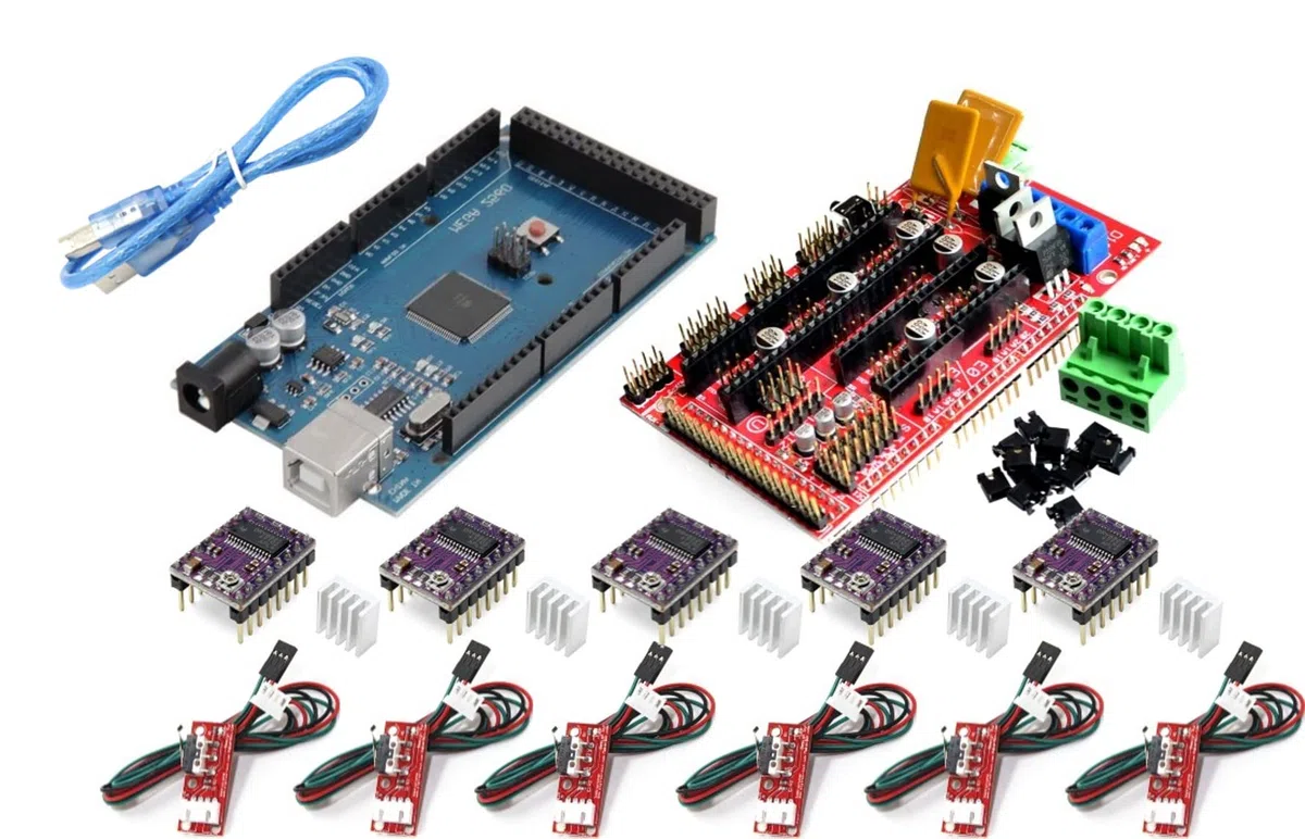 Kit de Impresora 3D - Placa de Desarrollo + RAMPAS 1.4 Controller + 5 unids DRV8825 Motor Paso A Paso módulo + 6pcs Endstop + Cable