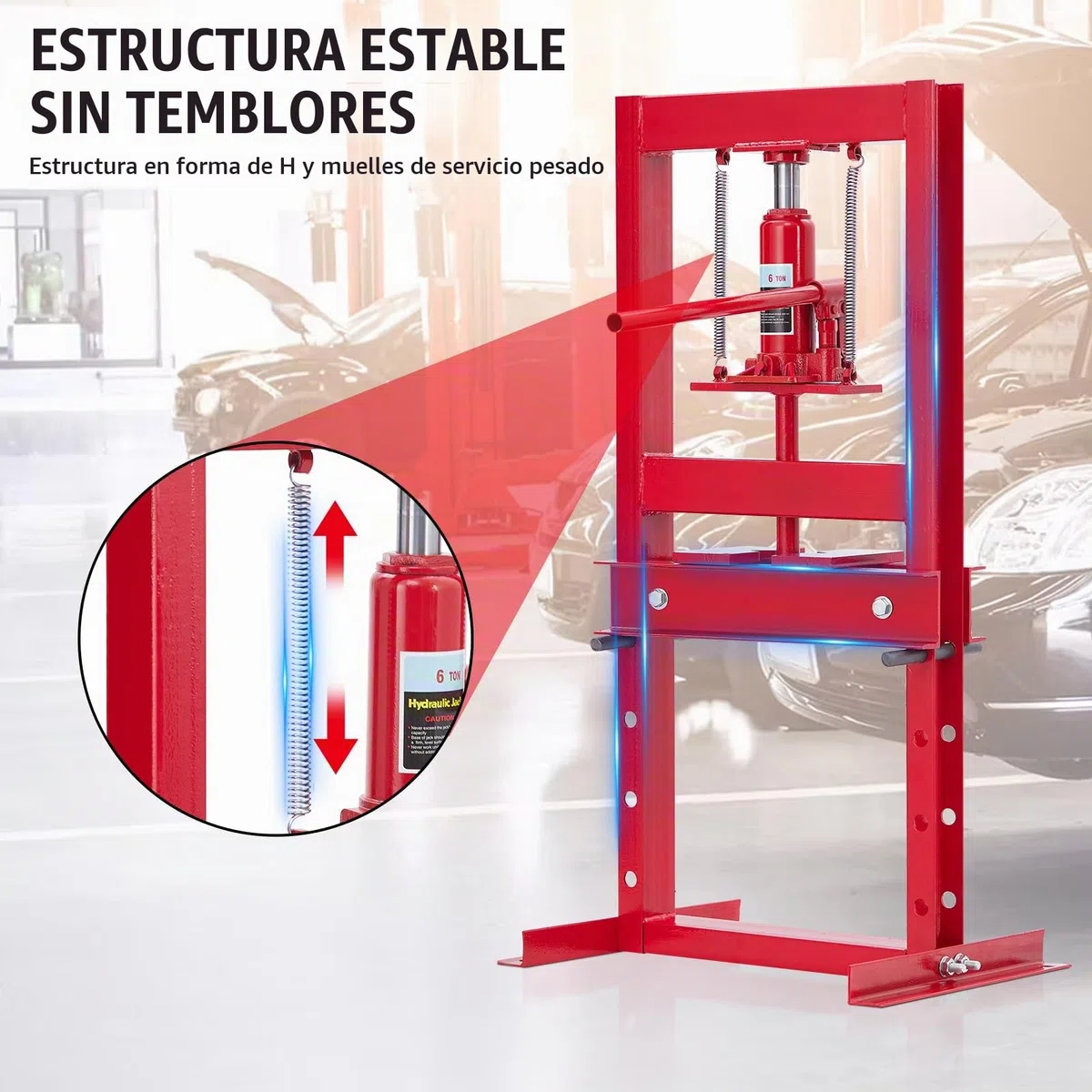 GarveeTech Prensa Hidráulica De Taller h-Frame - Mesa Ajustable En Altura - Operación Segura con Válvula De Seguridad - Extracción Profesional De Cojinetes, Casquillos y Engranajes - Incluye Bandejas