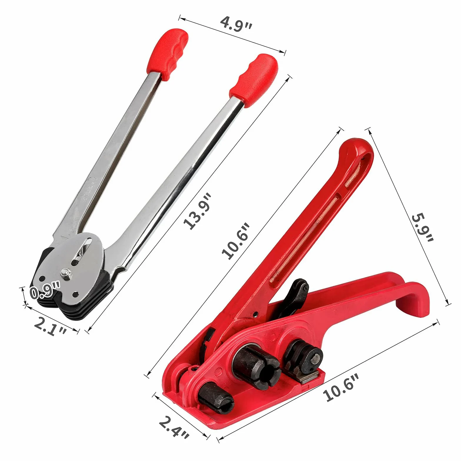 tensor de fleje+sellador de flejes + cinturón de embalaje de 100 m + clips de flejado de paletas 50 piezas, kit de bandas de flejado para correa de flejado de 1/2-3/4 "PET/PP