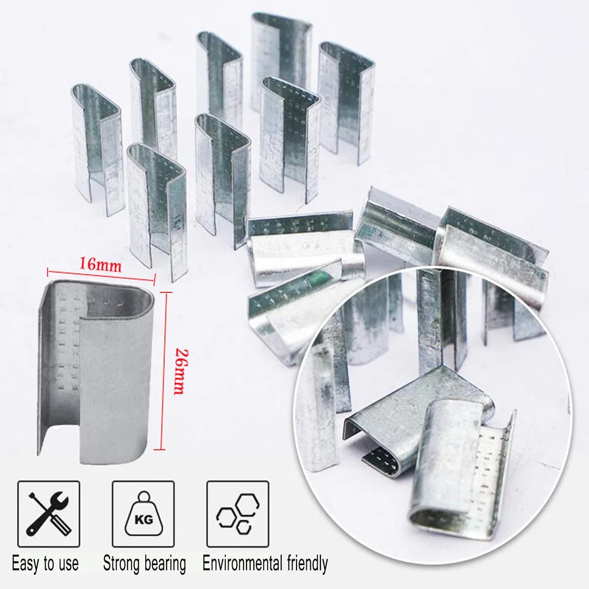 tensor de fleje+sellador de flejes + cinturón de embalaje de 100 m + clips de flejado de paletas 50 piezas, kit de bandas de flejado para correa de flejado de 1/2-3/4 "PET/PP