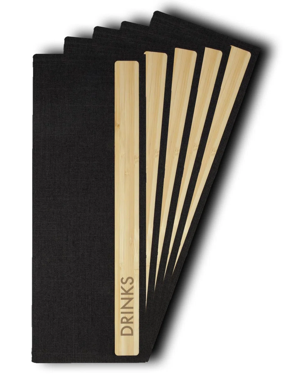 SIGEL GM220 Menú de bebidas - Bambus - 1 unidad - incl 2 fundas transparentes dobles para 8 páginas - encuadernación elástica - 1/2 A4 - gris oscuro/beige - 5 piezas