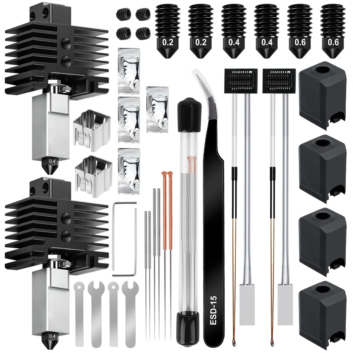YOTINO 2 piezas P1S Hotend para Impresora 3D Serie P1, Kit Hotend con Boquilla de Acero endurecido de 0,2/0,4/0,6 mm de Acero endurecido, calcetín de Silicona, termistor