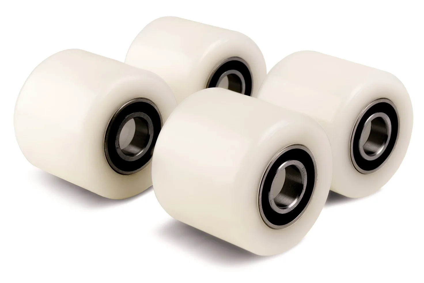 Juego de 4 rodillos de transpaleta (kit de 4, diámetro de 82 mm, ancho de 70 mm) rodillo de carga de nylon/rueda con rodamientos de bolas; orificio: 20 mm; dimensiones 82 x 70 x 20 mm; carga máxima: