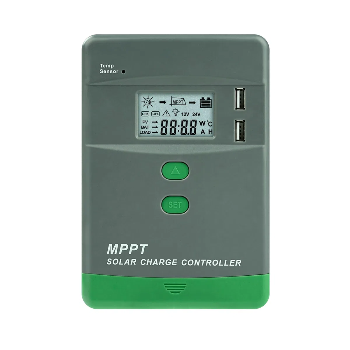 Controlador de carga solar 12V 20A Bluetooth mppt regulador solar Doble USB Identificación automática 12V/24V Tensión máxima de circuito abierto 60V Pantalla LCD MRL20