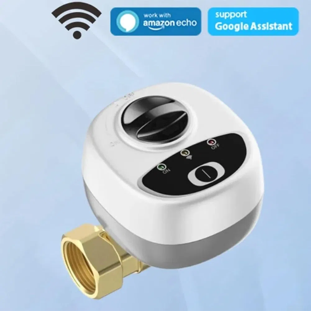 DAZZLEEX Válvula WiFi inteligente para apagado de agua y gas, temporizador y función de alarma, controles de aplicación, válvula de bola eléctrica inalámbrica (DN15)