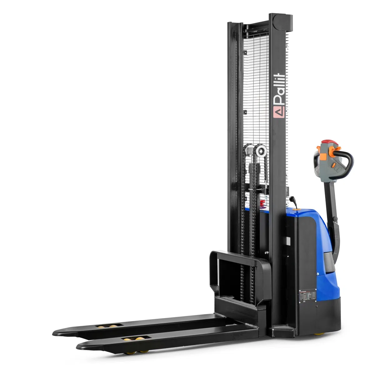 Transpaleta eléctrica Pallit BUDGET-XS | 1600 mm altura de elevación | 1200 kg capacidad de carga | incl. 2 baterías de plomo-gel | apilador eléctrico