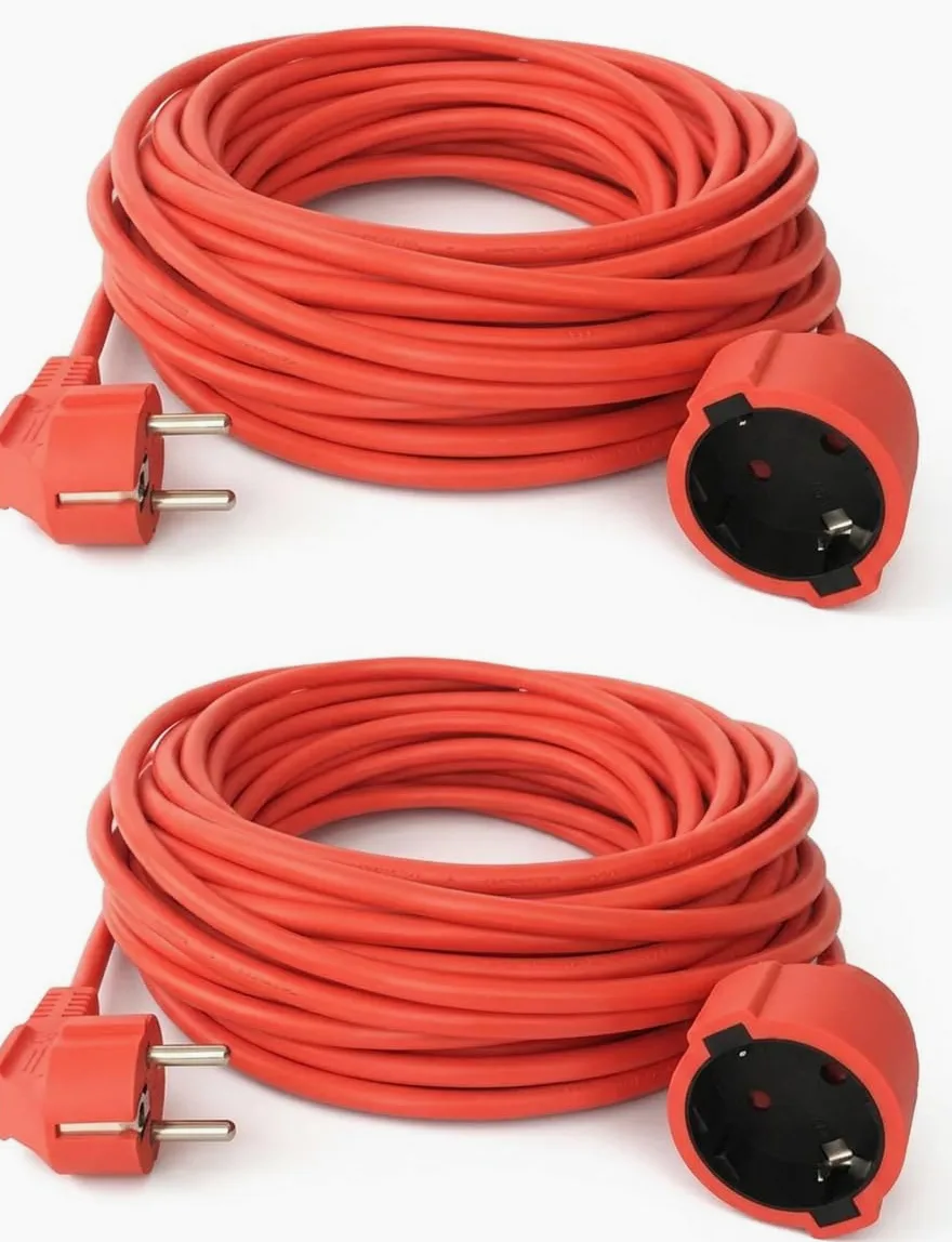 Set de 2 alargadores O&W Security 30 m – Schuko, IP44 Interior/Exterior, Naranja, Flexible y Bien Visible, Cable eléctrico/Cable de jardín, V13.