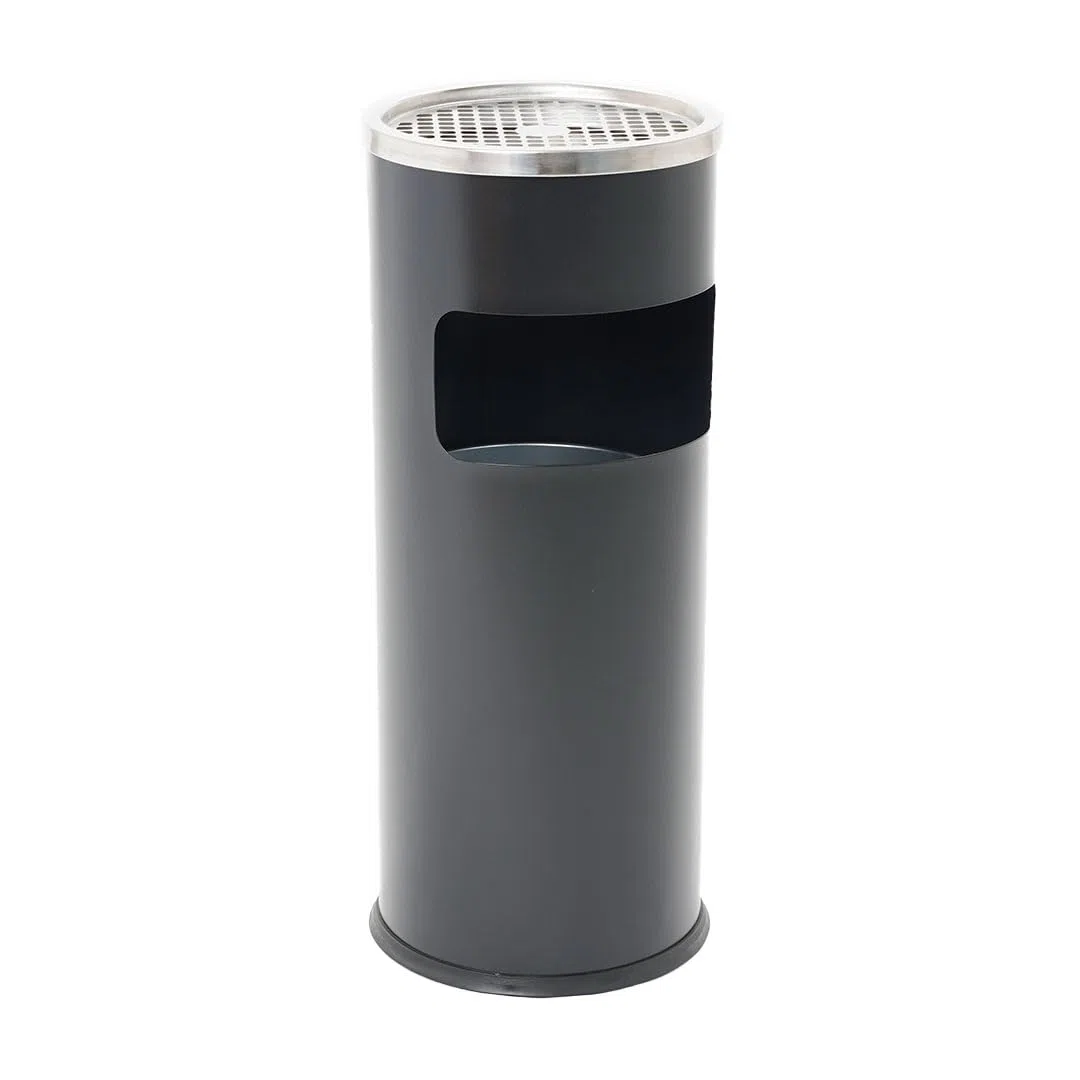Danieli Store | Cenicero de Pie Rodondo Negro para Exteriores Ø24,7x60,2 cm | Cenicero Exterior con Papelera Extraíble | Papelera con Rejilla para Apagar Cigarrillos | 10L
