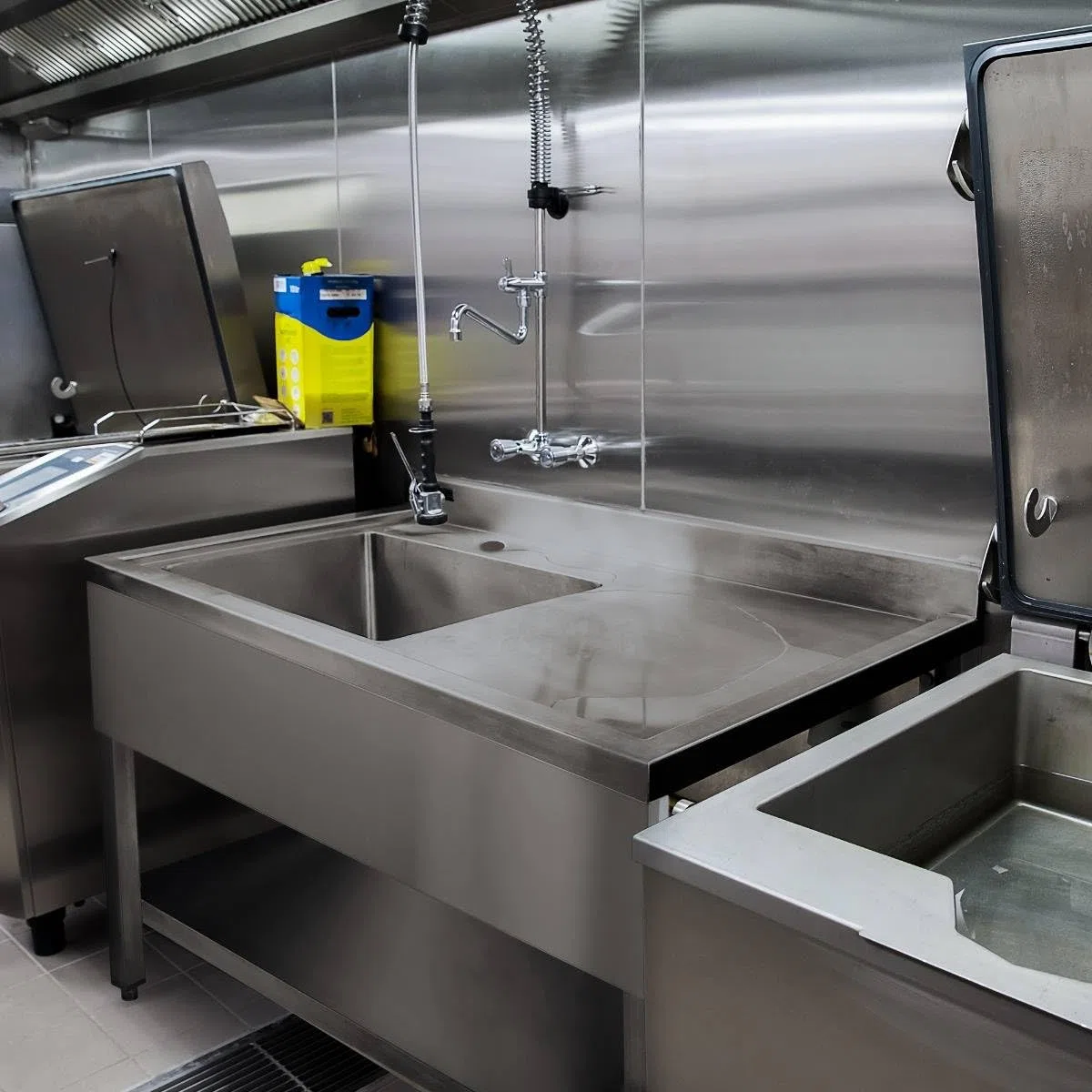 KuKoo Fregadero de Cocina 1 Seno Acero Inoxidable 90x120x60cm Escurridor Derecha Lavabo Comercial Profesional