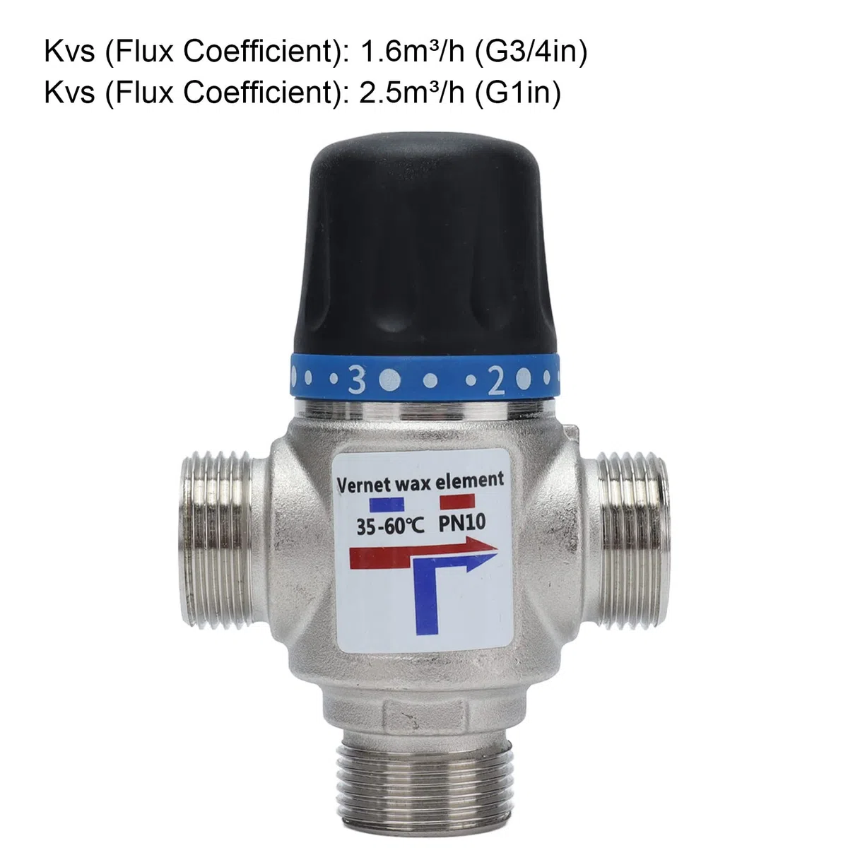Válvula de agua mezcladora termostática de 3 vías, dispositivo de control de temperatura de corte automático Válvula mezcladora de flujo grande(G3/4")