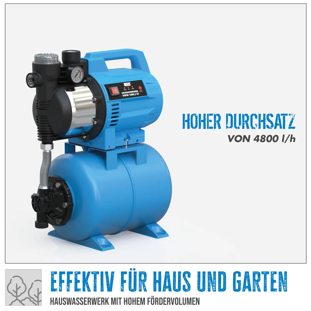 Güde Hauswasserwerk HWW 1400.2 VF (1400 W, Capacidad de la caldera: 24 L, Capacidad de extracción: 4800 l/h, Altura de extracción: máx. 48 m, Altura de aspiración: máx. 8 m, Rueda norilo, depósito de