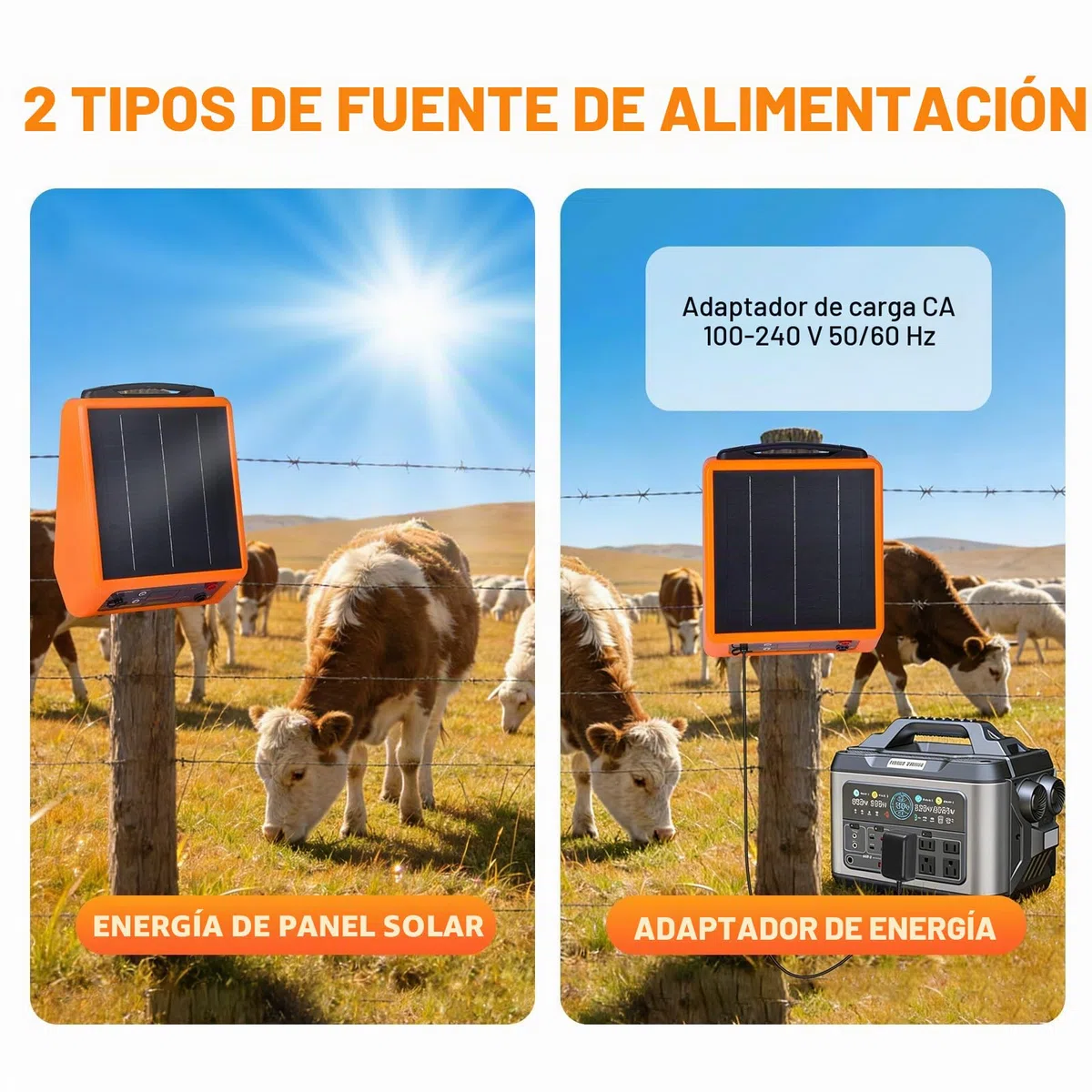 32KM Solar Pastor Electrico, 6-12 kV Pastor eléctrico Controlador para caballos, 2 J Valla eléctrica para cría de animales de pastor, para granja, pasto, jardín (naranja)