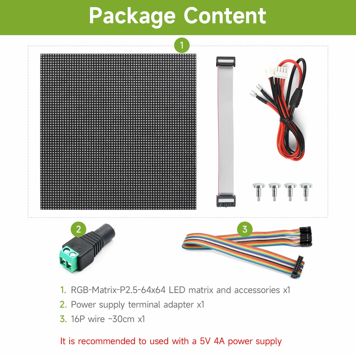 Waveshare RGB Full-Color LED Matrix Panel 2.5mm Pitch 64x64 Pixels Adjustable Brightness Compatible with Raspberry Pi/Pico/ESP32/Arduino