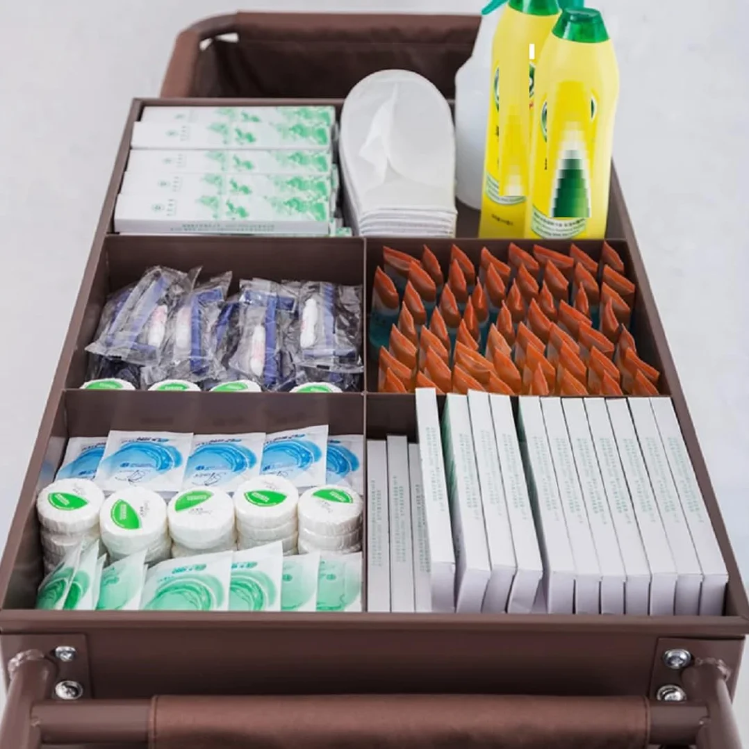 Carrito de hotel con cerradura, carrito de limpieza industrial multifuncional para limpieza doméstica y servicio de habitaciones, soluciones eficientes para una limpieza eficaz