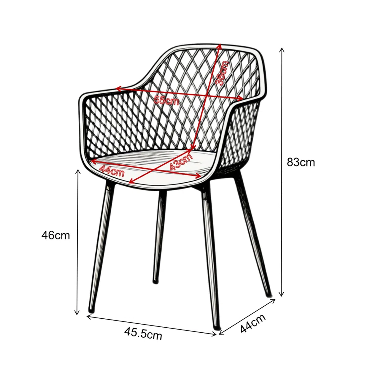Juego de 6 Sillas de Comedor Modernas de Plástico con Patas de Metal para Patio, Negro
