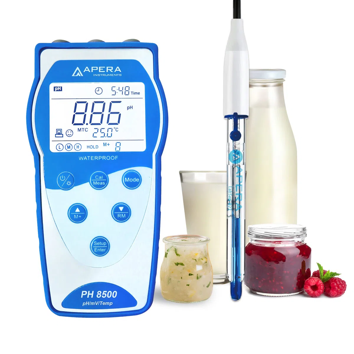 Apera Instruments Premium Series PH8500-DP Kit de medidor de pH portátil para productos lácteos y alimentos líquidos, azul (AI5552)