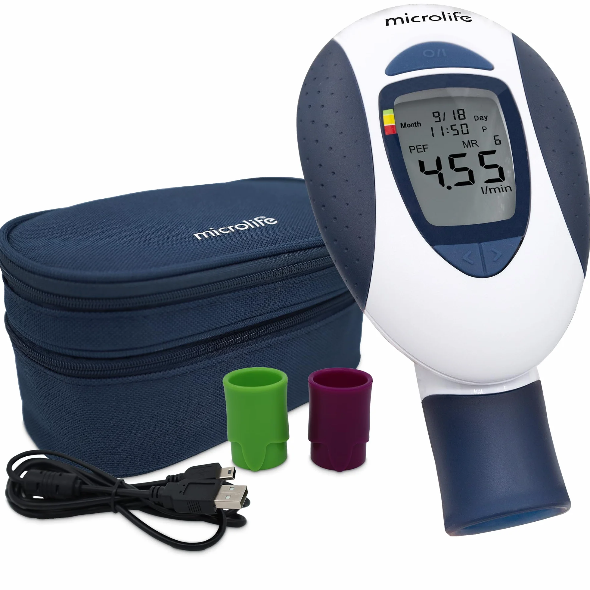 Microlife PF-100 - medidor de asma y flujo máximo | medición de flujo espiratorio (PEF) y medición de volumen espiratorio forzado (VEF1)
