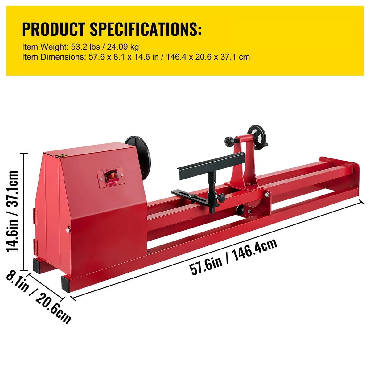 Torno de madera (400 W, 1100 – 3400 rpm, diámetro 350 mm, ancho de jeringa: 1000 mm, disco plano de 140 mm), color rojo