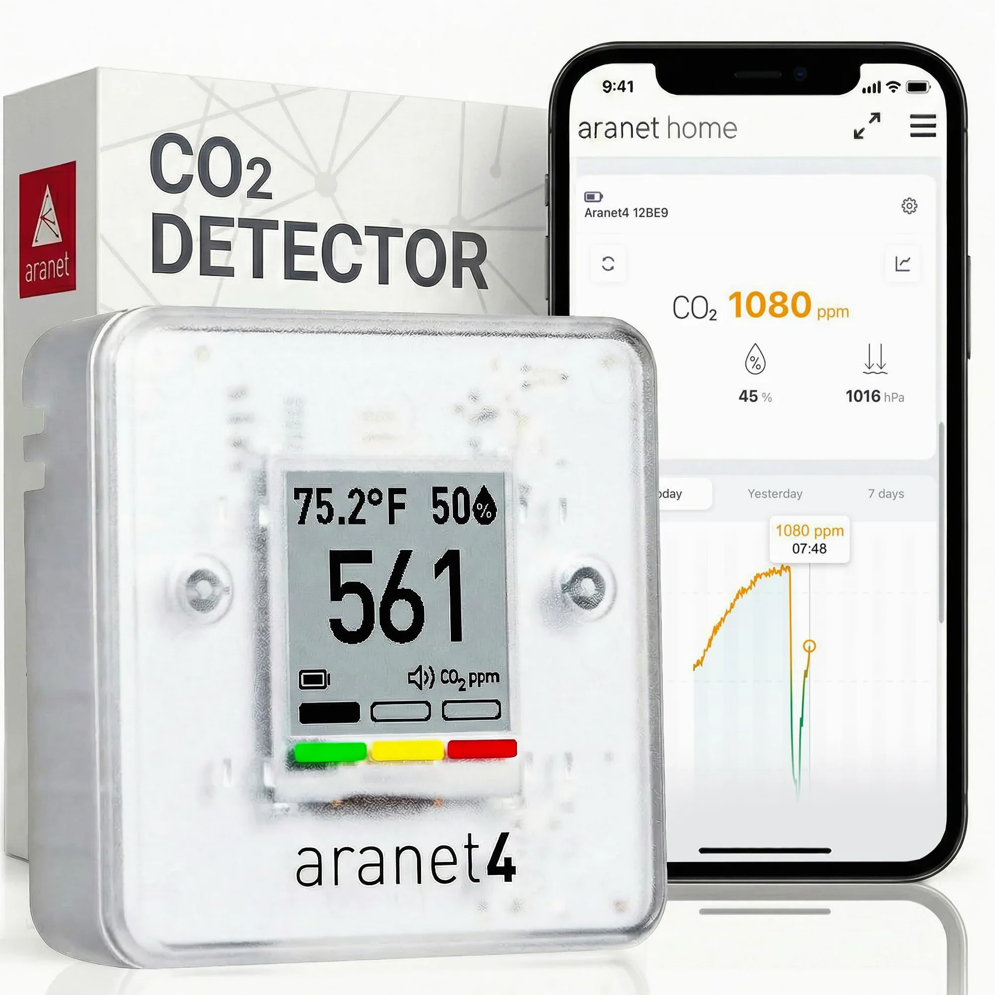 Aranet4 Home: sensor de calidad de aire interior inalámbrico para el hogar, la oficina o la escuela [CO2, temperatura, humedad y más] portátil