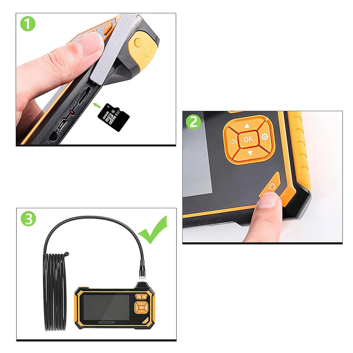 Retoo Endoscopio Cámara de Inspección Industrial Digital de alcantarilladoImpermeable IP67 4,3 Pulgadas Pantalla HD Cable De Serpiente Semirrígido De 3 M LED Sonda