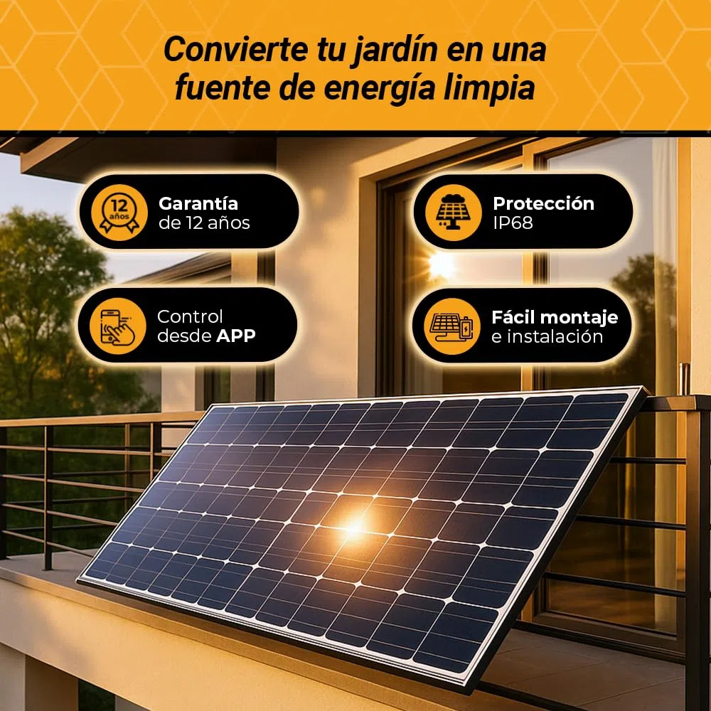 Kit Solar Balcón Svan con 2 Paneles Solares Bifaciales de 435W, Microinversor Wifi 800W, Plug & Play, Control desde APP, Protección IP68, Soporte de Montaje, Uso Exterior