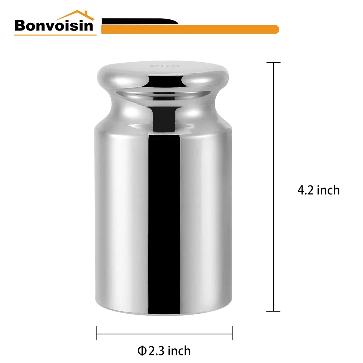 Bonvoisin Peso de calibración de 2 kg/4400 lb para báscula digital, clase M1, acero al carbono, acabado cromado (2000 g)