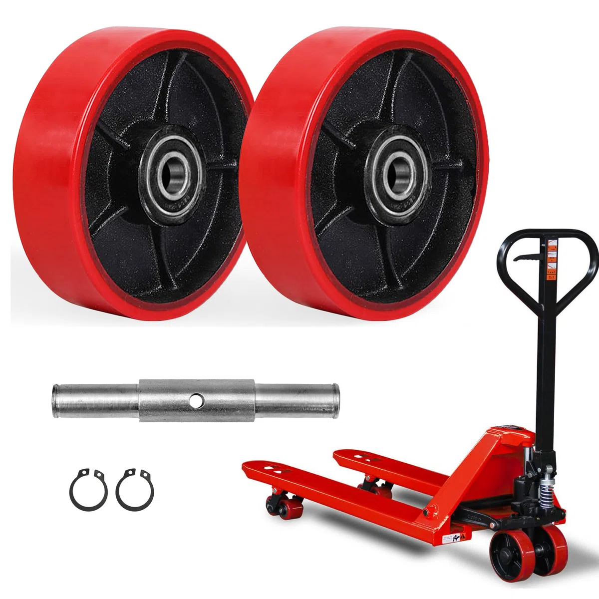 2 piezas de ruedas para transpaleta de 180 x 50 mm con rodamientos de bolas, ruedas PU para transpaletas, ruedas de repuesto con eje