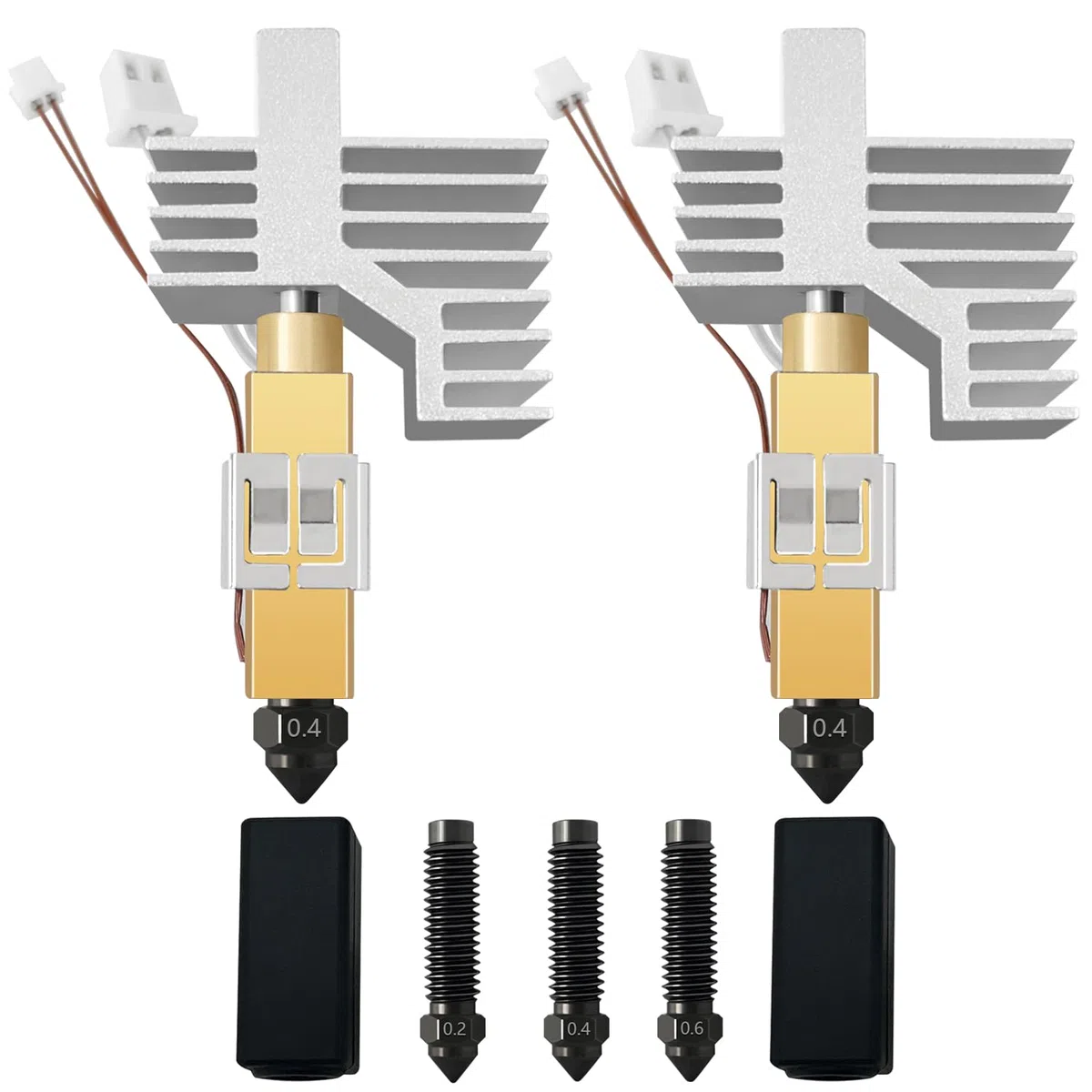 HzdaDeve 2PK 0,4 mm de acero endurecido cerámica Hotend para Centauri Carbon 2/CC2 Cabezal de impresión Extruder Kit Hot End Cartucho calefactor Cubierta de silicona Bloque calefactor con boquillas