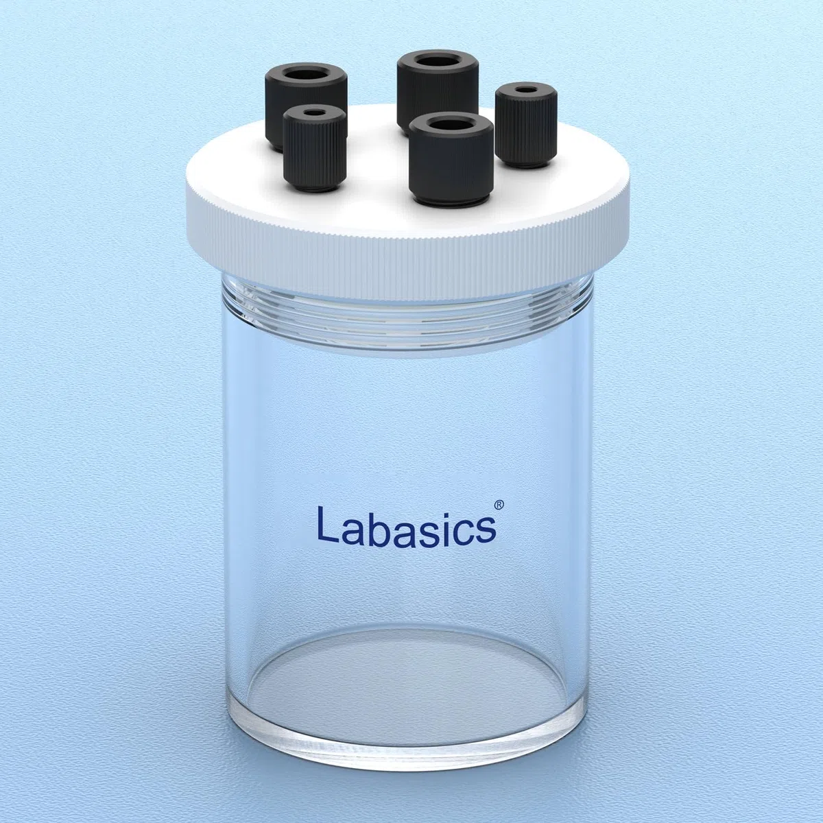 Labasics Celda Electrolítica, Celda Electroquímica Sellada de Borosilicato de Cámara Única con Kit de Reactor Electrolizador Y Tapa de PTFE de 5 Orificios, 100 ml