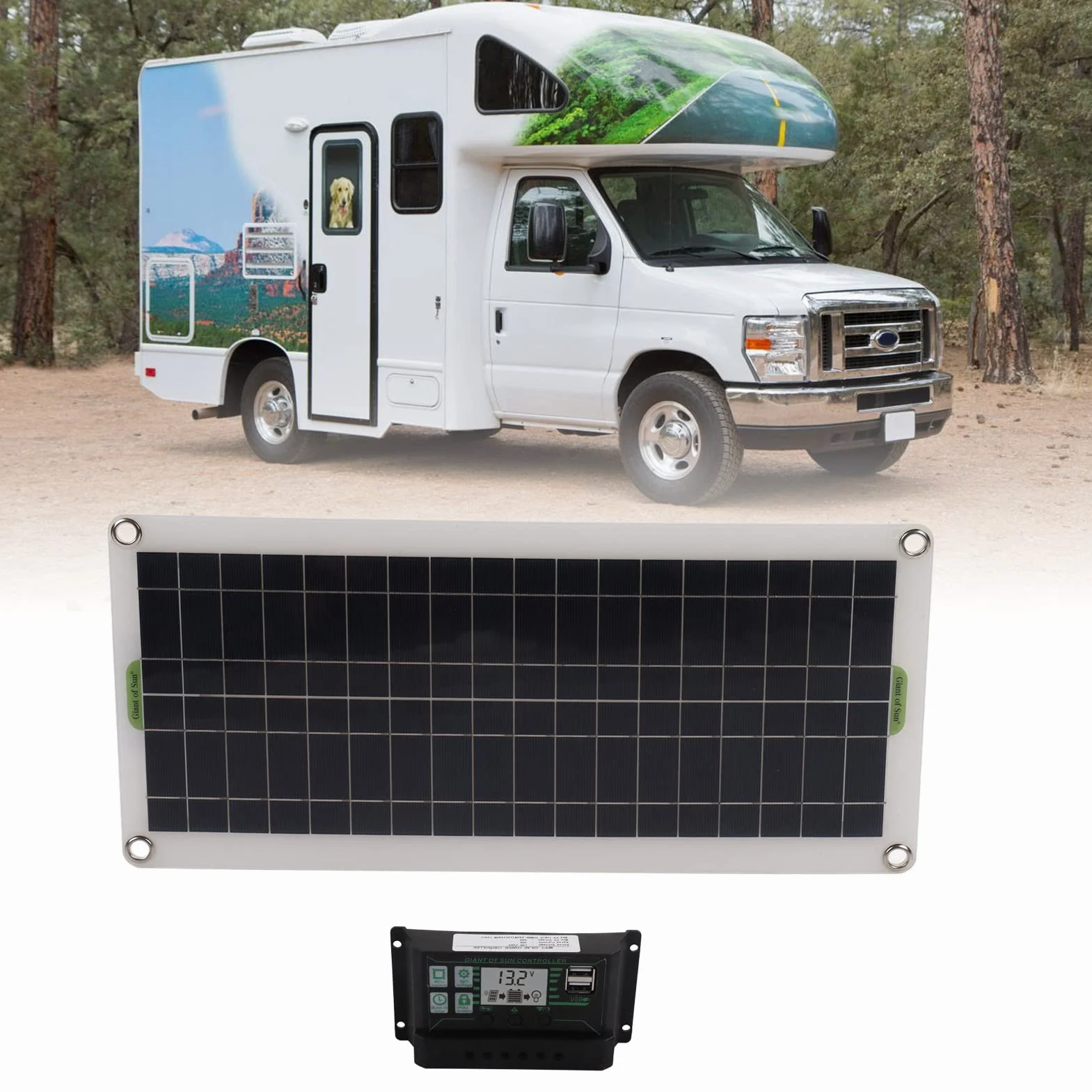 Panel Solar, 30W Panel Solar 30a Cargador Kit de Controlador de Voltaje Silicio Policristalino para 12V Coche RV Barco Remolque Marino Piezas y accesorios para caravanas