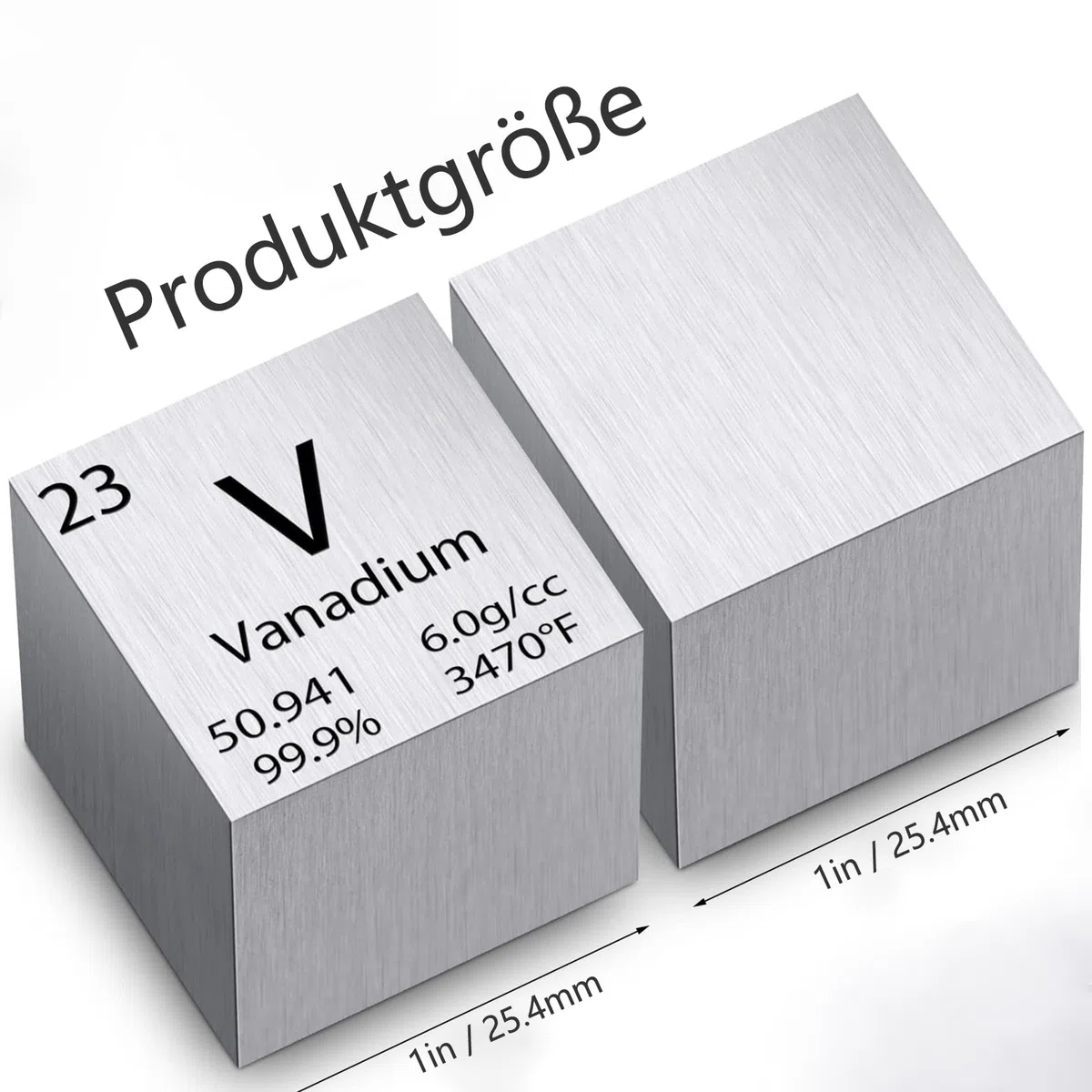 Cubo de vanadio de 1 pulgada de 25,4 mm de densidad de metal puro cubo de metal de alta densidad para colecciones de elementos, experimentos de laboratorio, material de experimentos