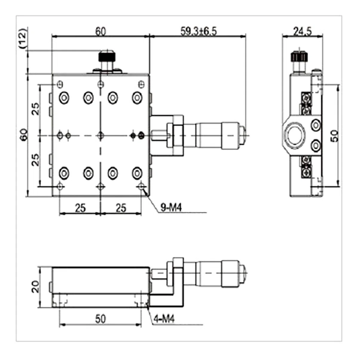 Micrómetro lineal, precisión manual 60x60 mm, herramienta medición industrial profesional, conversión exacta para laboratorios, talleres y control calidad