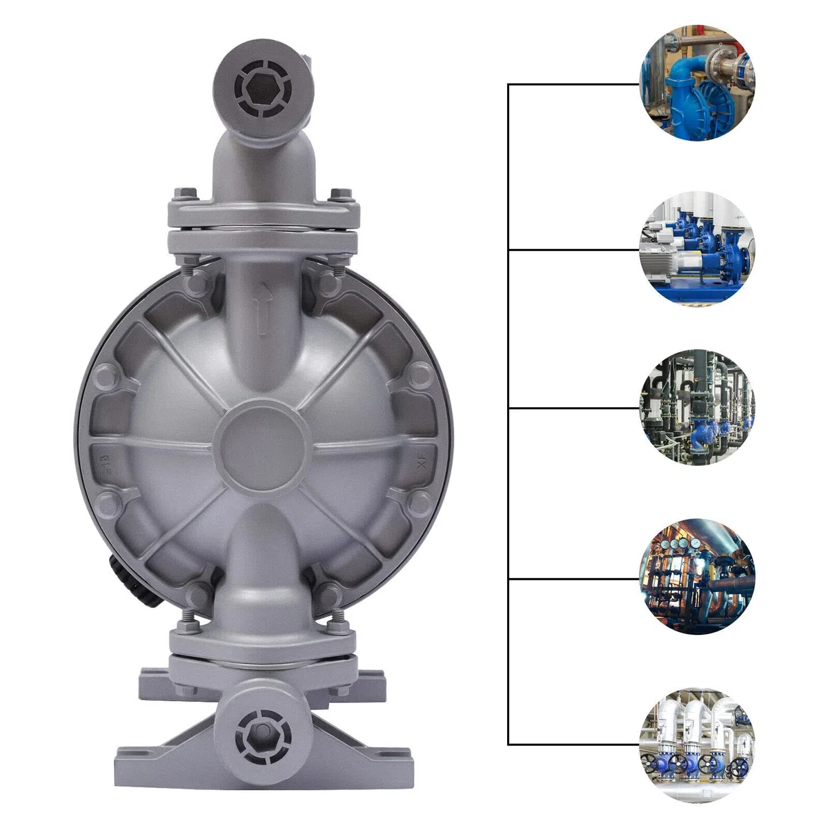 SHZICMY Bomba Neumática de Doble Diafragma 1/2″ Entrada 4″ Salida, Acero Inoxidable, Autocebante para Químicos – Bomba de Aire Accionada
