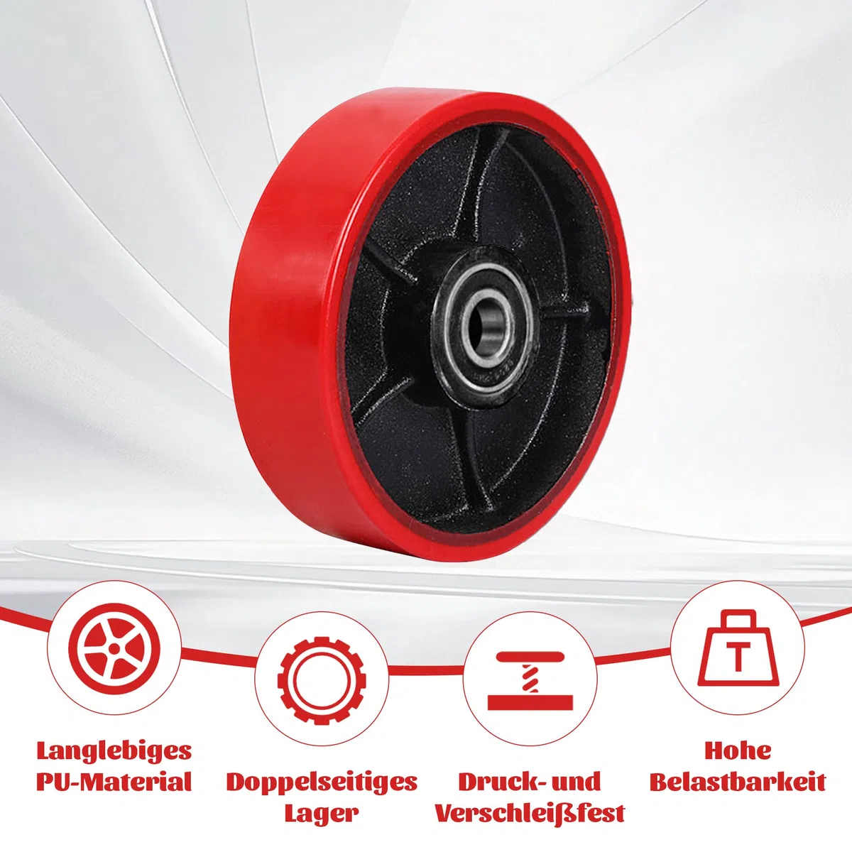 2 piezas de ruedas para transpaleta de 180 x 50 mm con rodamientos de bolas, ruedas PU para transpaletas, ruedas de repuesto con eje