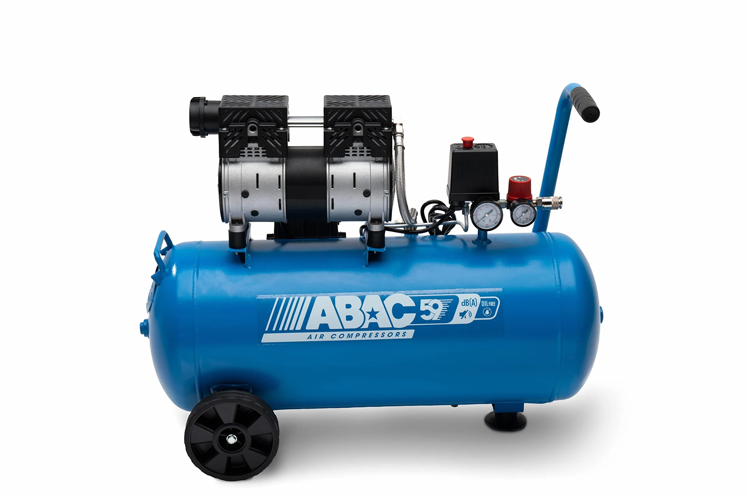 Compresor de aire silencioso ABAC EASE-AIR 50, compresor de aire sin aceite, presión máxima 8 bar, potencia 1 hp, Depósito 50 litros, Nivel sonoro 59 dB