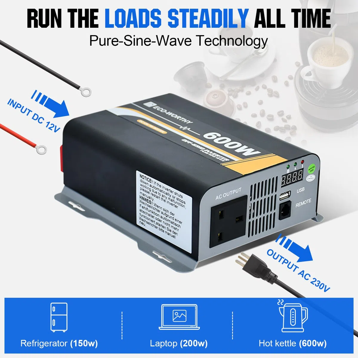 ECO-WORTHY 240W Sistema solar kit completo para autocaravanas: 2 * 120W módulos solares + 30A regulador de carga+ 1 * 50AH batería de litio+ 600W inversor de onda sinusoidal