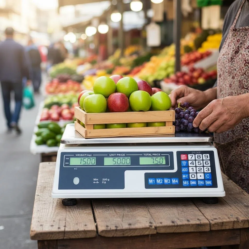 Bascula balanza Comercial para Pesar Fruta, verdura, carne. Peso 30kg Suma 2 en 1 bateria interna y corriente 220V inalambrica pantalla delantera y trasera.