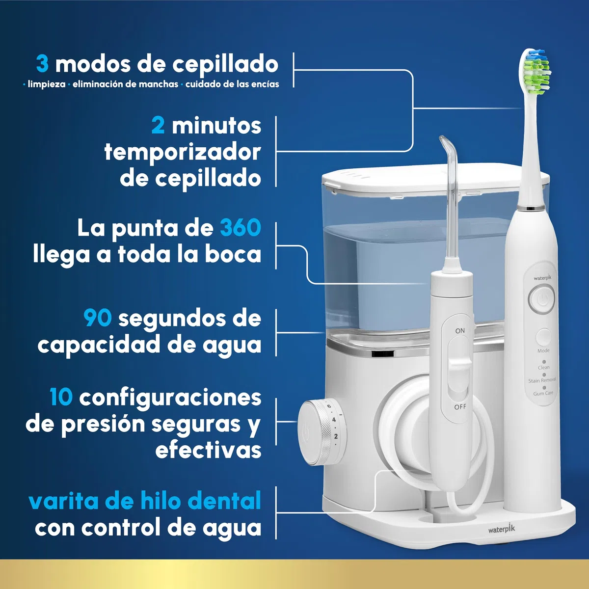 Waterpik Sensonic Complete Care CC-04 Cepillo de dientes eléctrico recargable hilo dental blanco