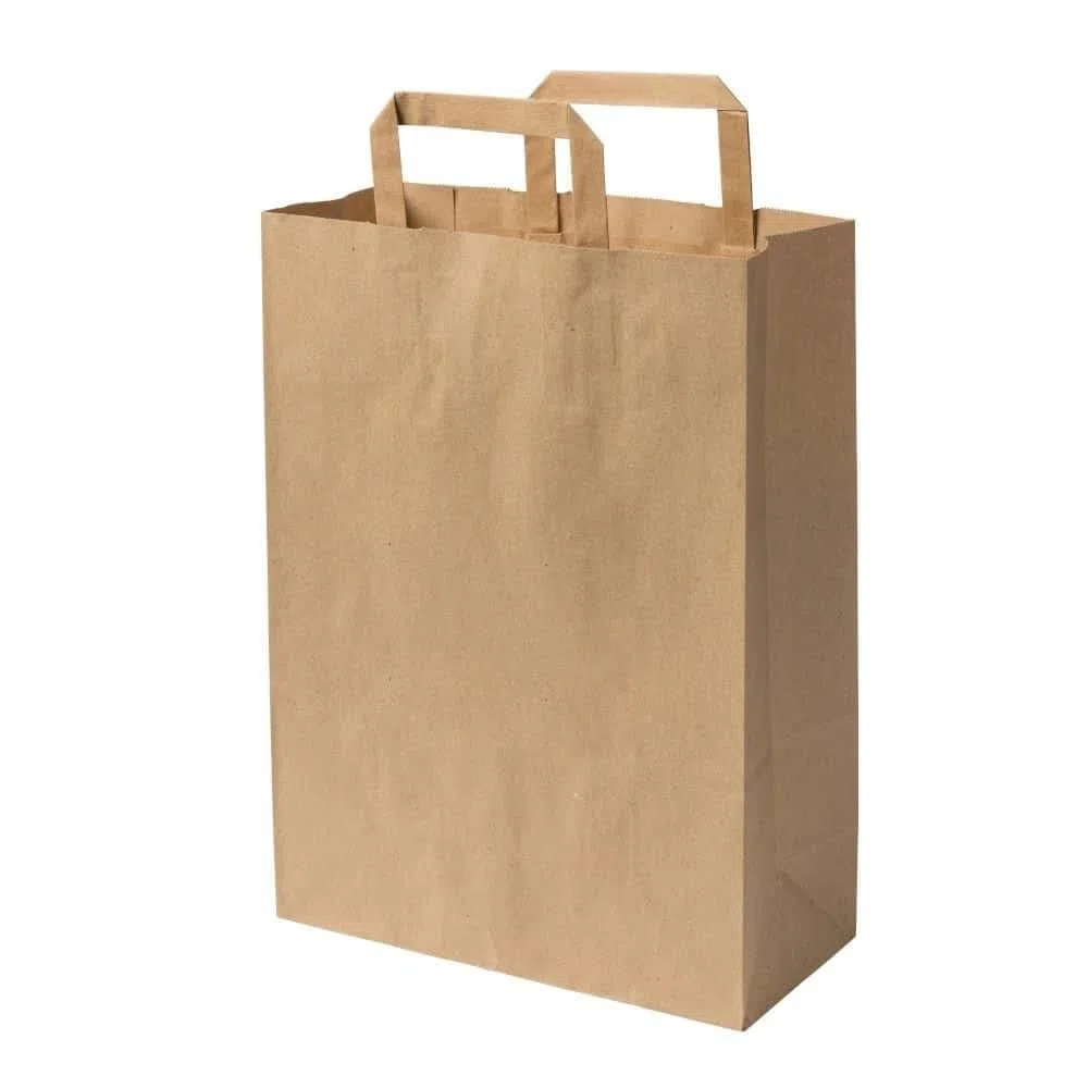 250 bolsas papel kraft 26x14x30 cm color marrón asas planas