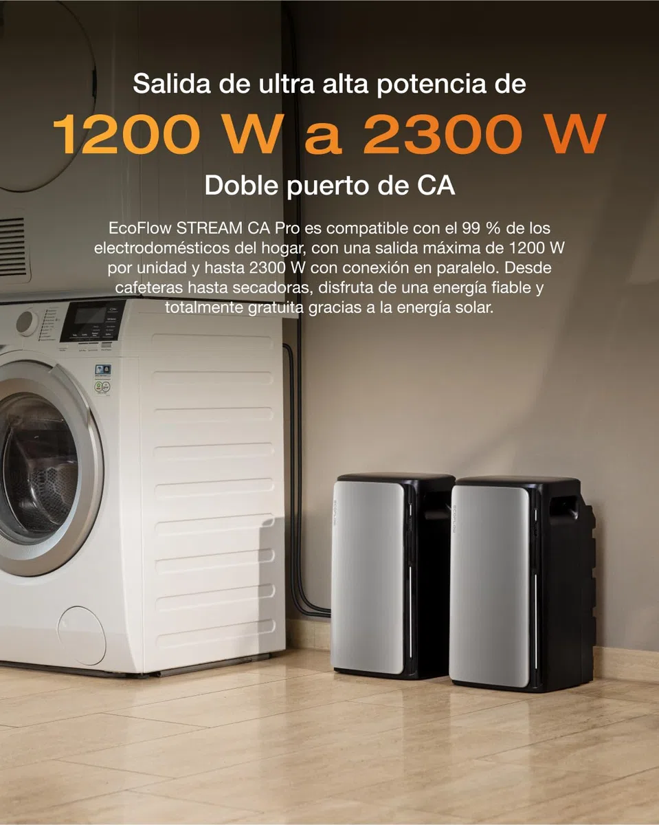 EF ECOFLOW STREAM CA Pro 1,92 kW, Kit solar de batería,100% compatible con todos los inversores, Salida de 1200 W, Ampliable hasta 11,52 kWh, Sistema plug-and-play, Control inteligente con TOU & IA