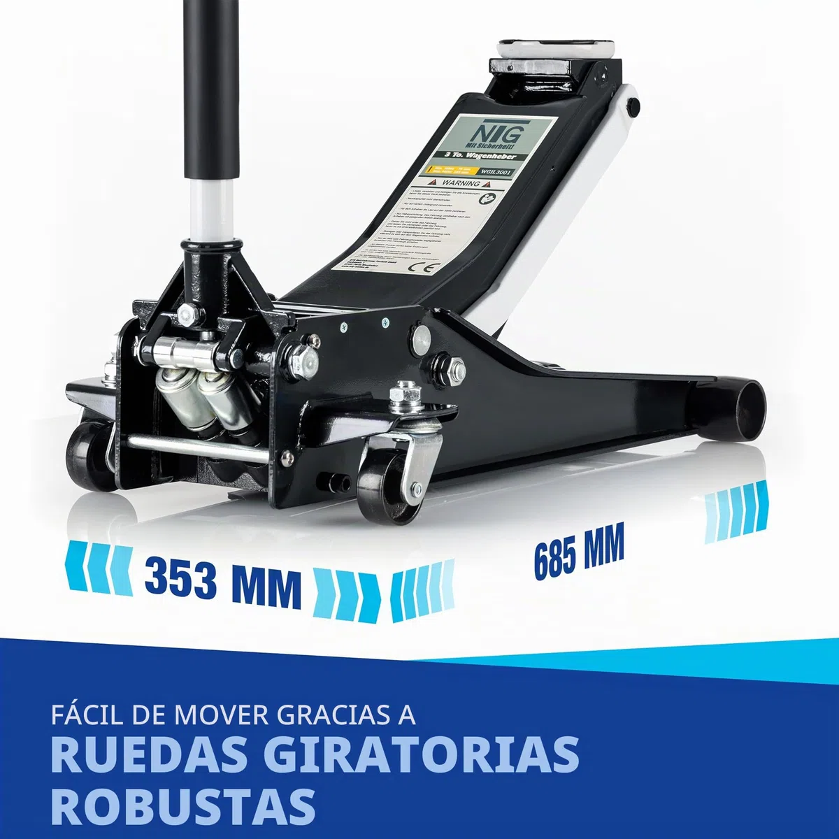 NTG Gato hidráulico 3T (elevación 75-505 mm), Doble Cilindro, extraestable, Profesional, 3000 kg, Plano, para SUV y Coches Bajos, Color Negro