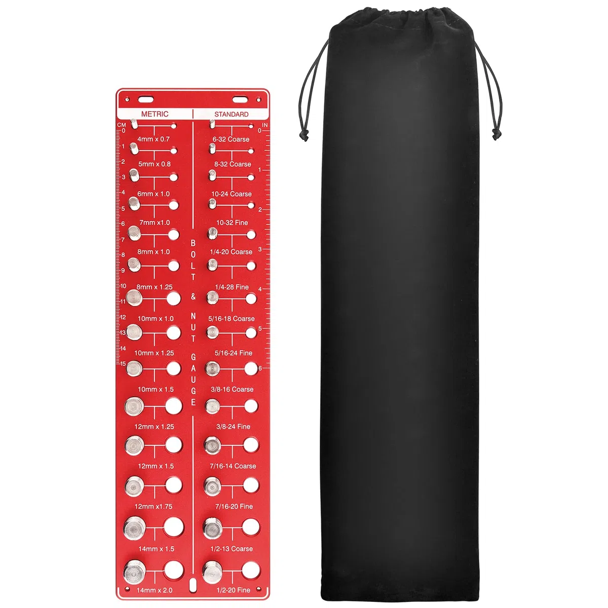 XUNTOP Comprobador de Rosca 28 Identificador de Perno Comprobador de Roscas de Tuercas y Tornillos con Regla en Pulgadas/CM y Bolsa de Felpa para Inspección de Especificaciones de Tuercas y Pernos