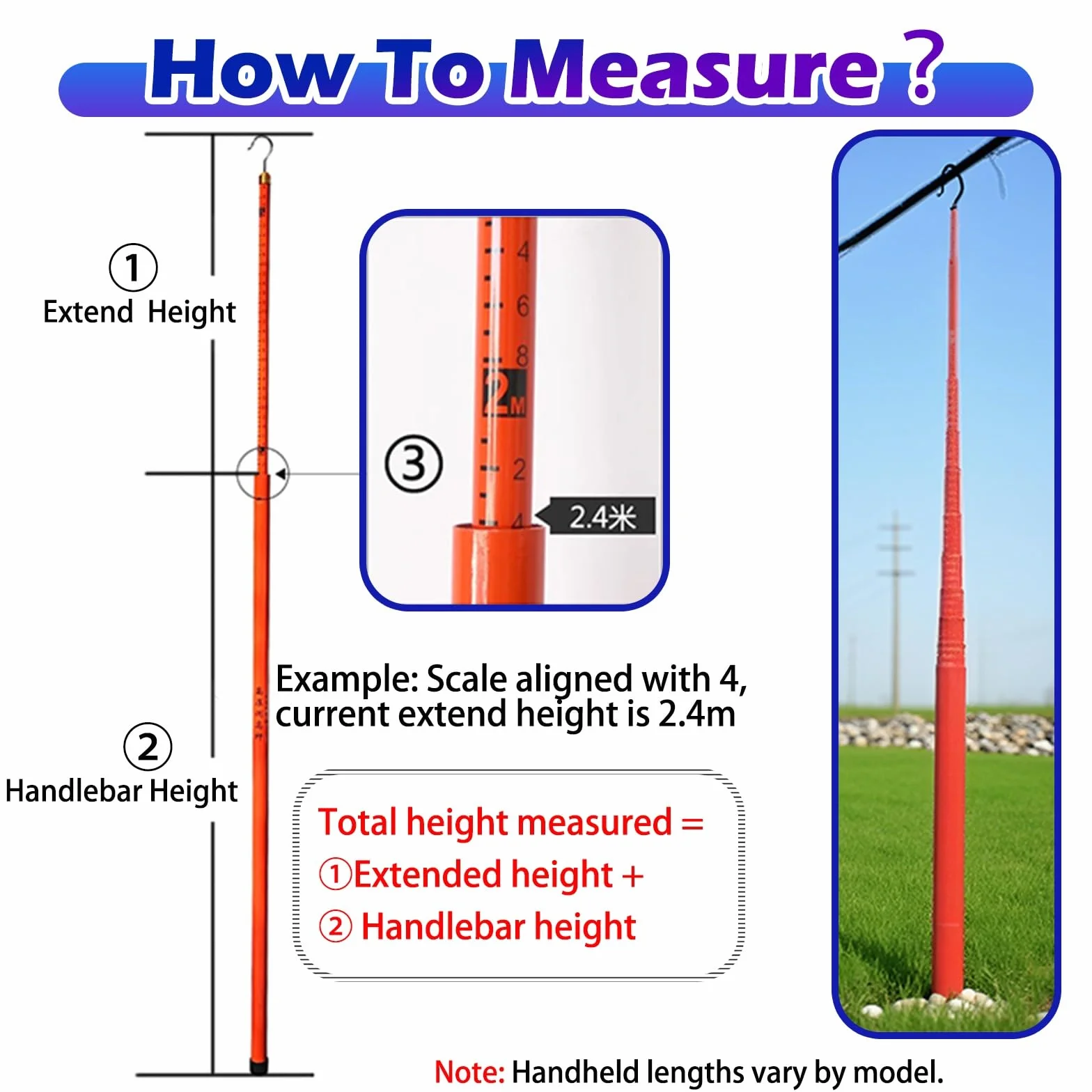 Paquete De 3 Reglas De Medición Telescópicas Ajustables, Jalón Topográfico, Vara De Medición | 6m/19.7ft