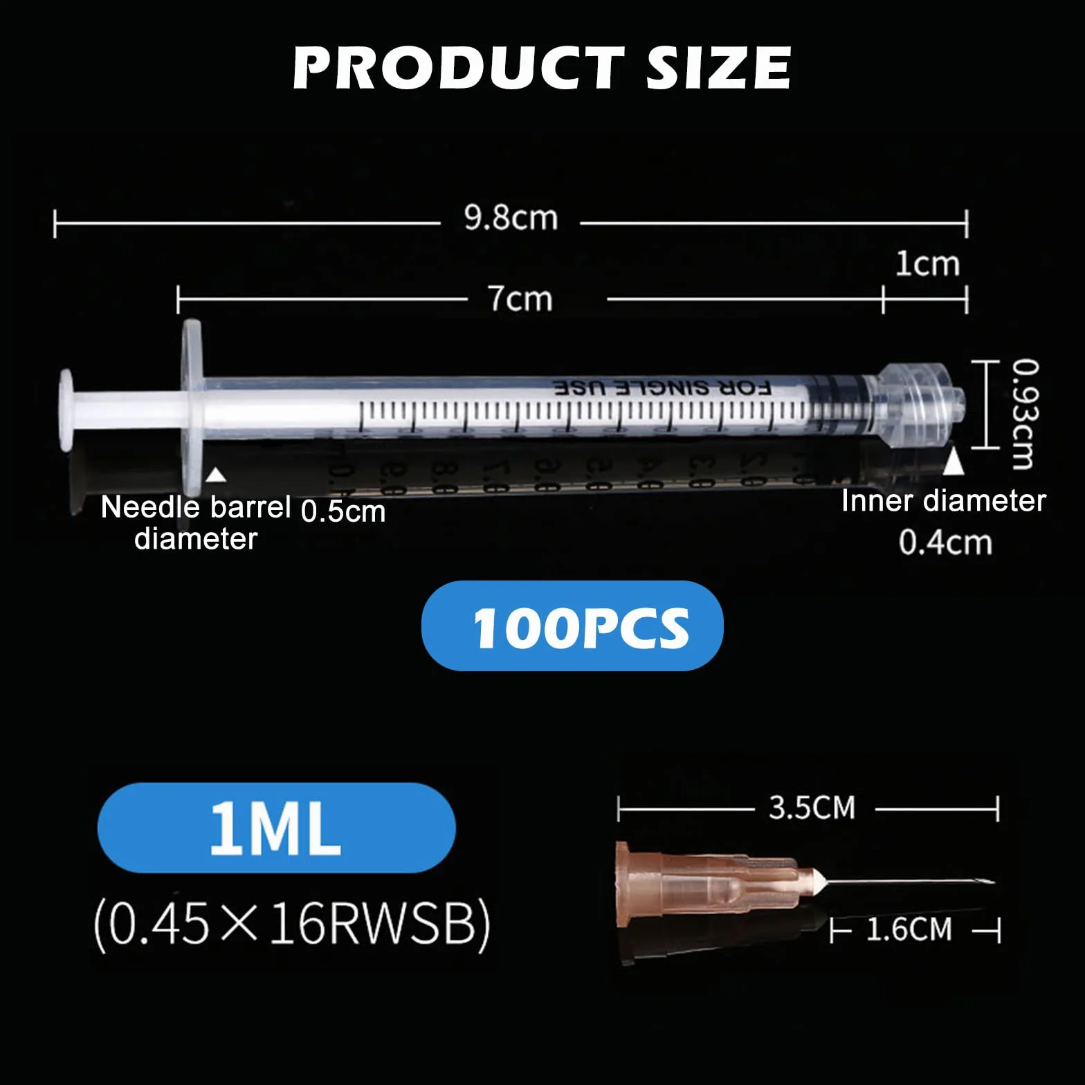 100 piezas jeringas de 1 ml, jeringas plásticas, jeringas de dosificación pequeñas, jeringas líquidas para experimento científico, distribución, medición de líquidos, embalaje con sellado