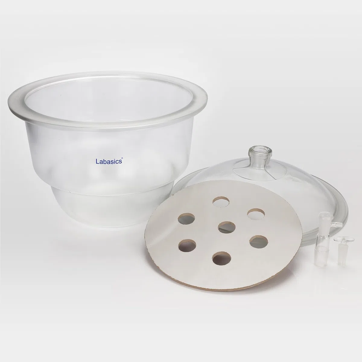 Labasics Desecador de Vacío de Vidrio, Desecador de Vacío de Vidrio con Válvula de Vacío de Vidrio y Placa de Porcelana para Investigación de Laboratorio, 300 mm