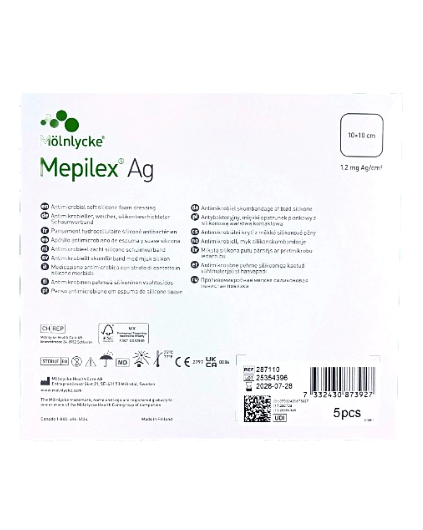 Molnlycke Mepilex AG - Apósito hidráulico celular, 10 x 10 cm, pack de 5