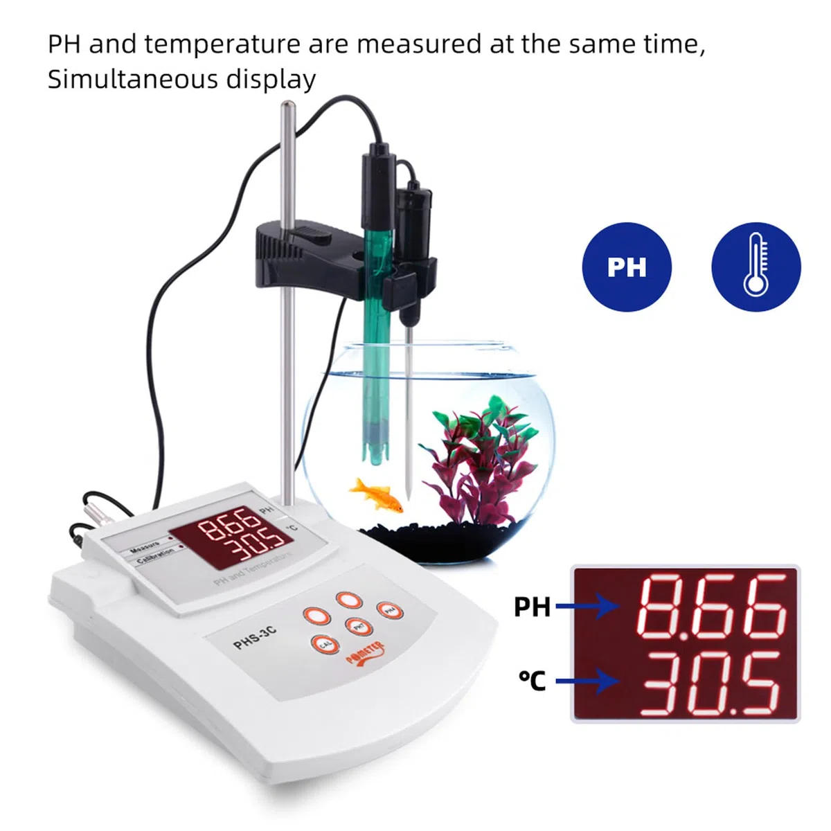 SIXRUN Medidor de PH de Laboratorio de Sobremesa Medidor de PH de Laboratorio de Calibración Automática de Alta Precisión para Acuario, Pecera, Piscina, Medidor de PH de