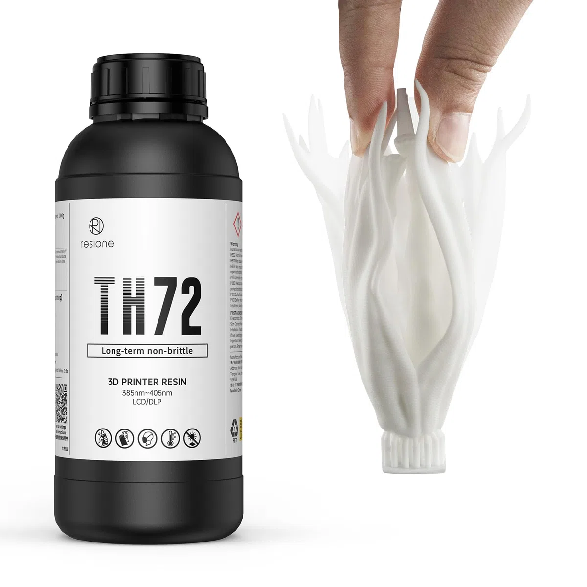 RESIONE Resina 3D Flexible y Resistente - TH72 Resina Impresora 3D con Dureza Duradera y Alta Resistencia a Impactos - Resina de Baja Absorción de Agua para Figuras Detalladas Blanca 1KG